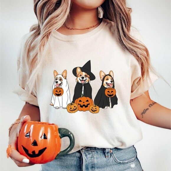 Tops - Halloween Dog Shirt, Ghost Dog Shirt, Witch Dog Shirt, Halloween Pumpkin Shirt